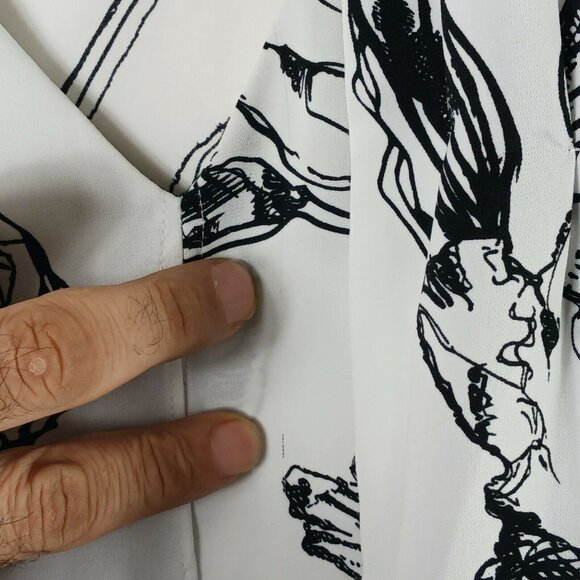 Chicos Layered Look Blouse Floral Monochrome Black White Size Large Long Sleeve - Picture 5 of 11